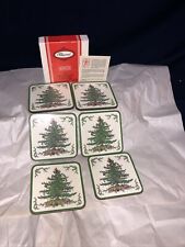 Vtg Pimpernel Christmas Tree Set of 6 Coasters IOB Cork Back England EUC picture