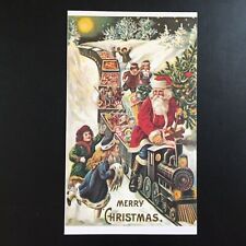 Merry Christmas Santa Claus on Train w/ Kids Vintage 1895 Postcard Reproduction picture