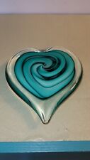 Vintage Seguso Viro Murano  Glass  Heart From Italy  Aqua Blue  Swirl 6
