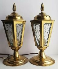 Vintage Pair Tabletop Brass Electric Lanterns Lamps Hexagonal  picture