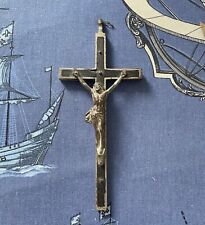 Antique French pectoral cross inlaid Ebony wood 7” Silver Crucifix Black 1800s L picture
