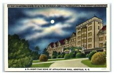 Postcard Night-Time Scene of Appalachian Hall, Asheville NC linen X17 picture