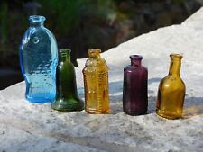 5 Vintage Tiny Decorative Bitters Bottles Green, Blue Fish, Purple, Amber Brown picture