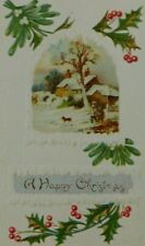 A Happy Christmas Winter Scene Holly Snow Unposted Divided Back Vintage Postcard picture