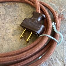 BROWN ROUND ~ 8' Vintage Lamp Cord ~ Cloth Covered Wire w/ BROWN Flat Plug picture