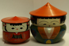 2 Large Vintage OMC Japanese Kokeshi Stacking Lacquered Bento Bowls/Boxes picture