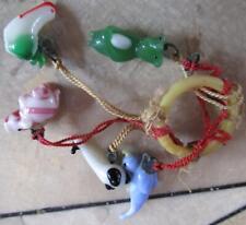 Antique Glass Cracker Charm Miniature 3 Birds ~ Pig~ Bear on Plastic Ring Japan  picture