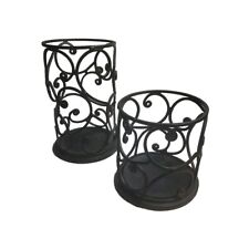 Set of Two Scroll Style Wrought Iron Pillar Candle Holders Table 5