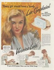 1943 WWII VERONICA LAKE movie star PRINT AD Lux Soap cosmetics soft smooth skin picture