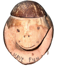 Hawaiian Coconut Tiki Carved Monkey Head Coin Bank picture