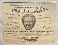 1969 Timothy Leary, Electric Circus NYC, Three Evenings With Lawyers Benefit, Ad picture