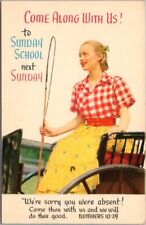 c1950s Church Sunday School Religious Postcard Woman / Horse Cart RALLY DAY picture