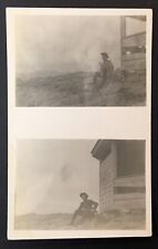 c.1910s Soldier W/ Rifle Two Picture RPPC Military Army WW1 PC Unposted picture