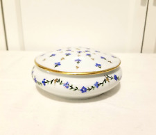 Limoges France Vanity Powder Jar Hand Painted Small Blue Flowers. picture