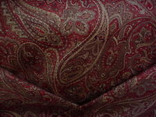 5-7/8Y P KAUFMANN CORDOVA RED PRINTED PAISLEY COTTON VELVET UPHOLSTERY FABRIC  picture