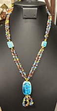 Egyptian Revival Scarab Necklace Faience Mummy Beads 21