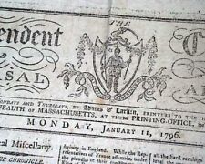 Nice 18TH CENTURY American Boston Massachusetts w/ Masthead 1796 old Newspaper picture