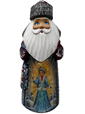 Russian Wooden Santa Father Frost Hand Carved Painted Figurine Statue Signed picture