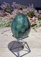 Feather Fluorite Crystal Egg Carving,UV Reactive, Free Holder 165g Discounted  picture