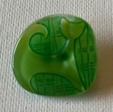 Green Kitty Cat Art Deco Moonglow Vintage Czech Glass Button 1-1/16
