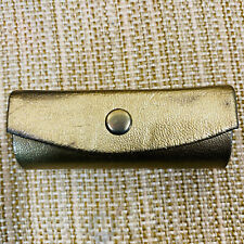 Vintage Gold Leather Lipstick Case & Mirror Gold Ornate Made in Italy JP picture