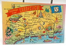 Vintage Souvenir Travel Postcard Connecticut CT Map picture