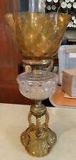 VINTAGE Antique Oil TABLE LAMP GWTW BANQUET Parlor GLASS Cathedral EAPG W/ SHADE picture