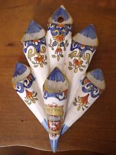 Antique Rouen French Faience Pottery Floral 6 Compartment Wall Pocket Vase Crest picture