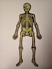 Vintage Die Cut Cardboard Skeleton Halloween Jointed Elbows & Knees Glow In Dark picture