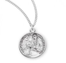 Our Lady of Lourdes Round Sterling Silver Medal 0.6 In x 0.5 Inch Pendant Chain picture