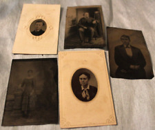 Antique Lot of 5 Tintype Photos Men and Women picture