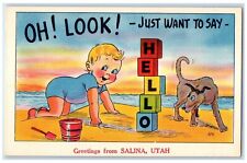 c1940 Oh Look Greetings From Baby Blocks Beach Salina Utah UT Vintage Postcard picture