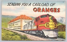 Carload of California Oranges, Santa Fe Railroad Train Locomotive, VTG Postcard picture