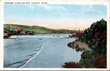Postcard ME Augusta - Kennebec River and Dam picture