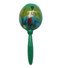 Vintage Mexican Maraca Rattle Hand Painted Percussion Instrument Mexico Green picture