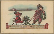 Antique 1919 Christmas Postcard - Children with Sled picture