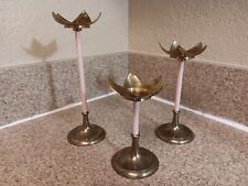 3 vintage MCM brass Tulip  candle holders  LOVELY PATINA picture