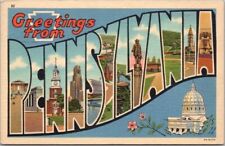 Vintage PENNSYLVANIA Large Letter Postcard State Capitol / Curteich Linen 1953 picture
