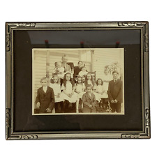 Vintage Family Portrait Mother Father 11 Children on Front Porch c1900s Framed picture