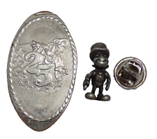 DISNEYLAND WORLD SOUVENIR 25th ANNIVERSARY PRESSED COIN + JIMINY CRICKET PIN picture