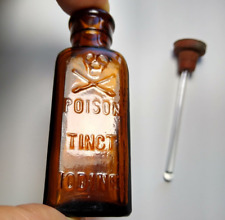 Antique Poison Bottle Amber Brown Glass Dauber Skull Bones TINCT Iodine K7 Base picture
