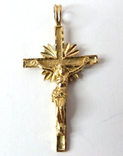 BEAUTIFUL 14K SOLID GOLD CROSS JESUS CHRIST PENDANT 38MM X 19MM WIDE 2 GRAMS picture
