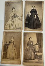 Four (4) Antique Watkins NY CDV Photos Of Women In Period Dresses, ID's & 2 Tax picture