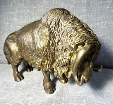 Antique Detailed Large Solid Brass Buffalo Bison Statue Sculpture picture