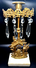 Antique Gilded Brass Bear & Beehive Candelabra Girandole w/ Crystals Marble Base picture