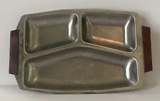 Vintage ~ Stainless Steel 3 Section Serving Platter Wooden Handles ~ Mid Centry picture