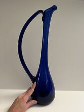 Mid-century Modern Empoli Italy Cobalt Blue Art Glass Decanter Large 18.5