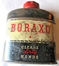 VINTAGE BORAXO TIN, CLEANS DIRTY HANDS, A 20 MULE TEAM BORAX PRODUCT, EMPTY USED picture