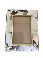 Small Dennis East Picture Frame Watercolor Floral Style Gold Tone Trim 3.5 x 4.5 picture