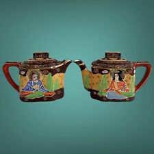 2 Vintage Satsuma Moriage Teapot Gilded Japanese Hand Painted picture